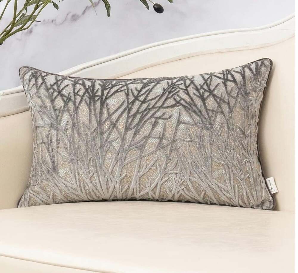 Yangest Dark Grey Twigs Lumbar Throw Pillow Cover 12x20 Velvet